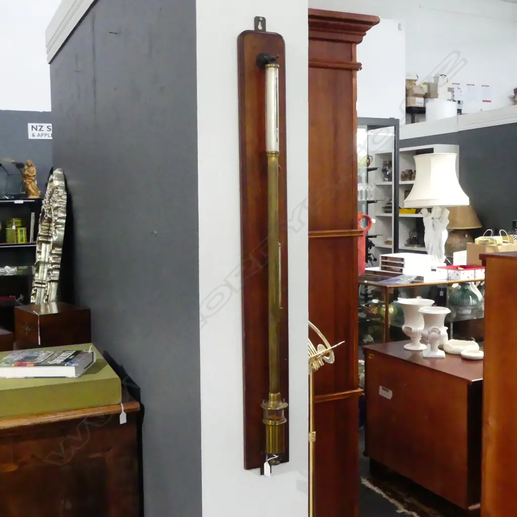 BAROMETER MOUNTED ON WOODEN BOARD L.1100mm L. CASELLA, MAKER TO THE ADMIRALTY & ORDNANCE. LONDON. Mercury tube missing Image 1++