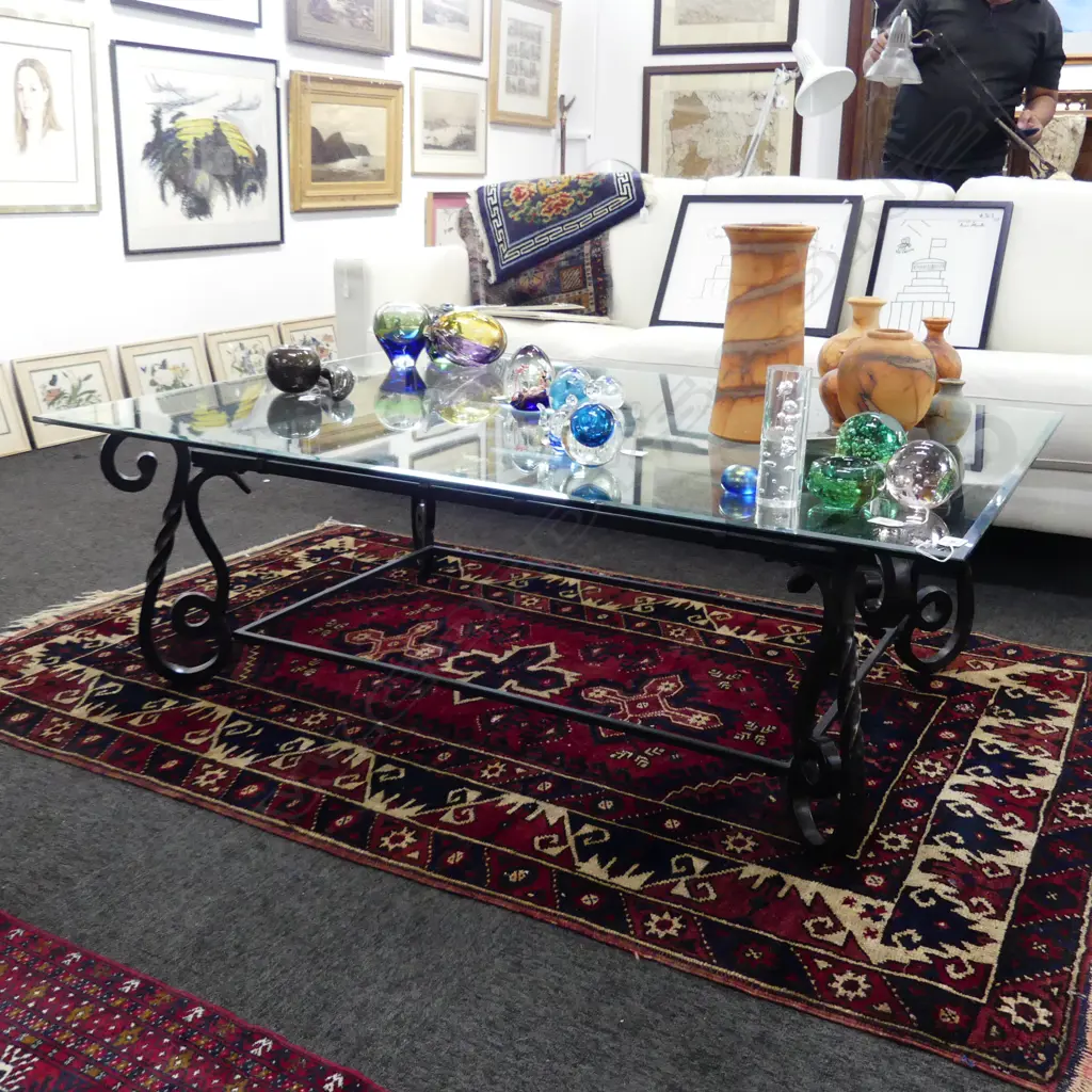 GLASS AND WROUGHT IRON 2 TIER COFFEE TABLE 1320x960x460mm Image 1++