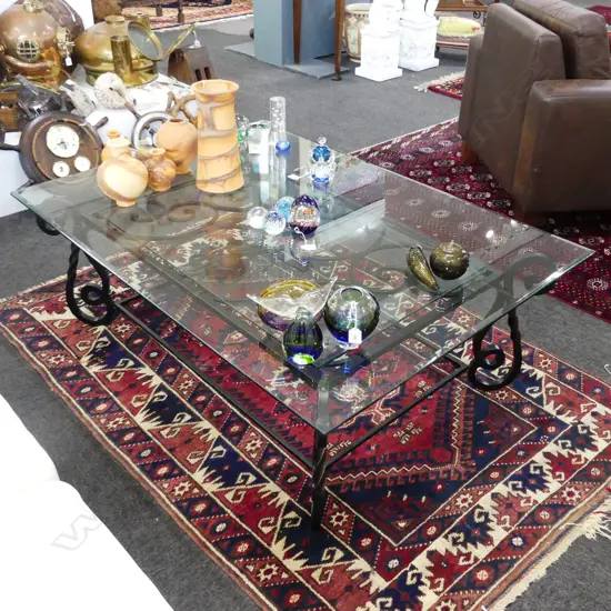 GLASS AND WROUGHT IRON 2 TIER COFFEE TABLE 1320x960x460mm