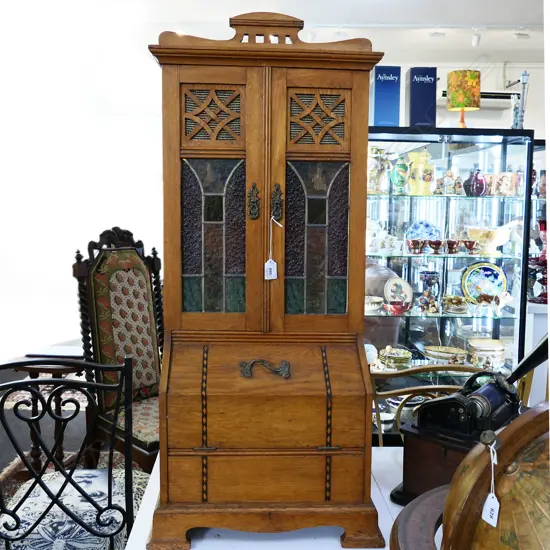 RARE c1912 'KLINGSOR' GRAMAPHONE with HARMONIC STRINGS in OAK CASE 425 x 395 x 940mm