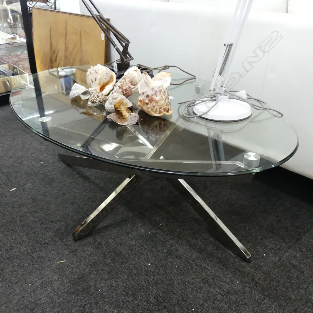 GLASS & CHROME COFFEE TABLE 1220x440mm Image 1++