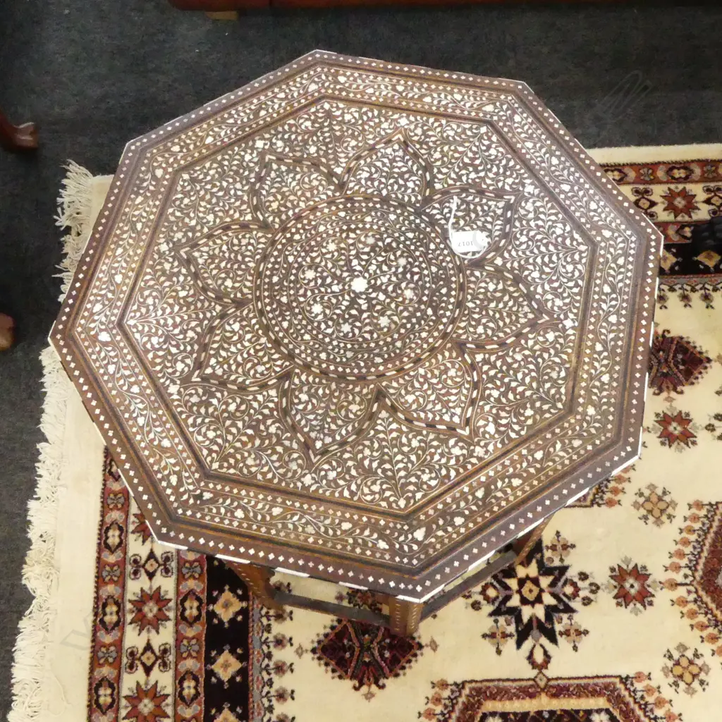 LATE 19th / EARLY 20thC  ANGLO INDIAN HOSHIARPUR TABLE, BONE INLAY H.630mm, 610mm dia Image 1++