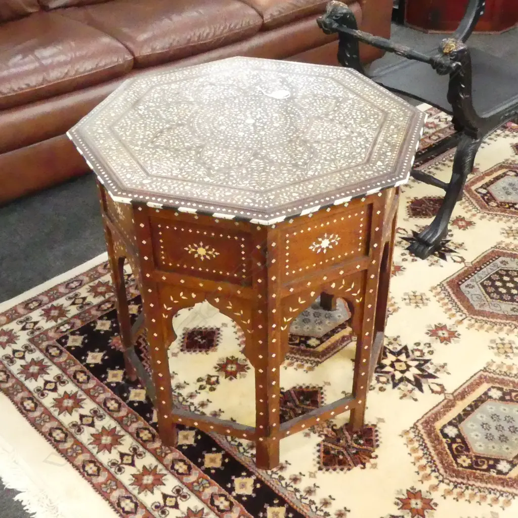 LATE 19th / EARLY 20thC  ANGLO INDIAN HOSHIARPUR TABLE, BONE INLAY H.630mm, 610mm dia Image 1++
