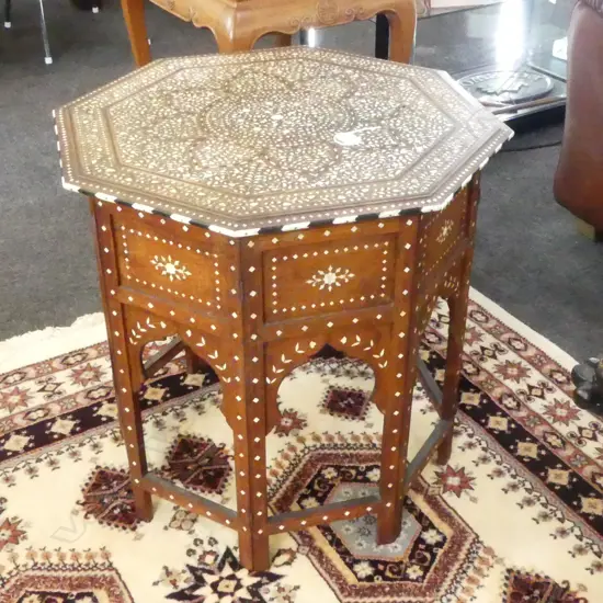 LATE 19th / EARLY 20thC  ANGLO INDIAN HOSHIARPUR TABLE, BONE INLAY H.630mm, 610mm dia