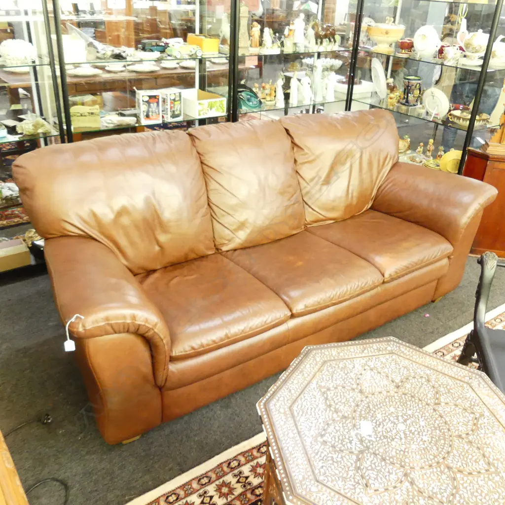 BROWN ITALIAN LEATHER SOFA 2100x800x900mm Image 1++