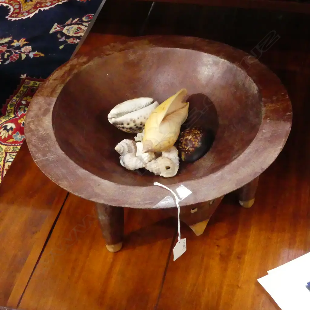 WOODEN KAVA BOWL, 390mm dia + SHELLS Image 1++