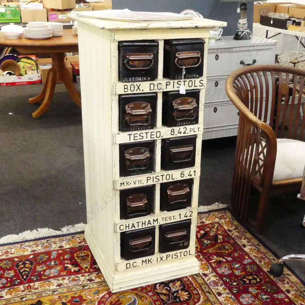 BRITISH MILITARY LOCKBOX CABINET; SOME DATING 1941-42, 500x560x1150mm Image 1++