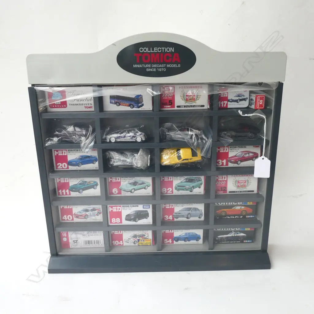  COLLECTION OF TOMICA DIECAST CARS w. DISPLAY CABINET Image 1++