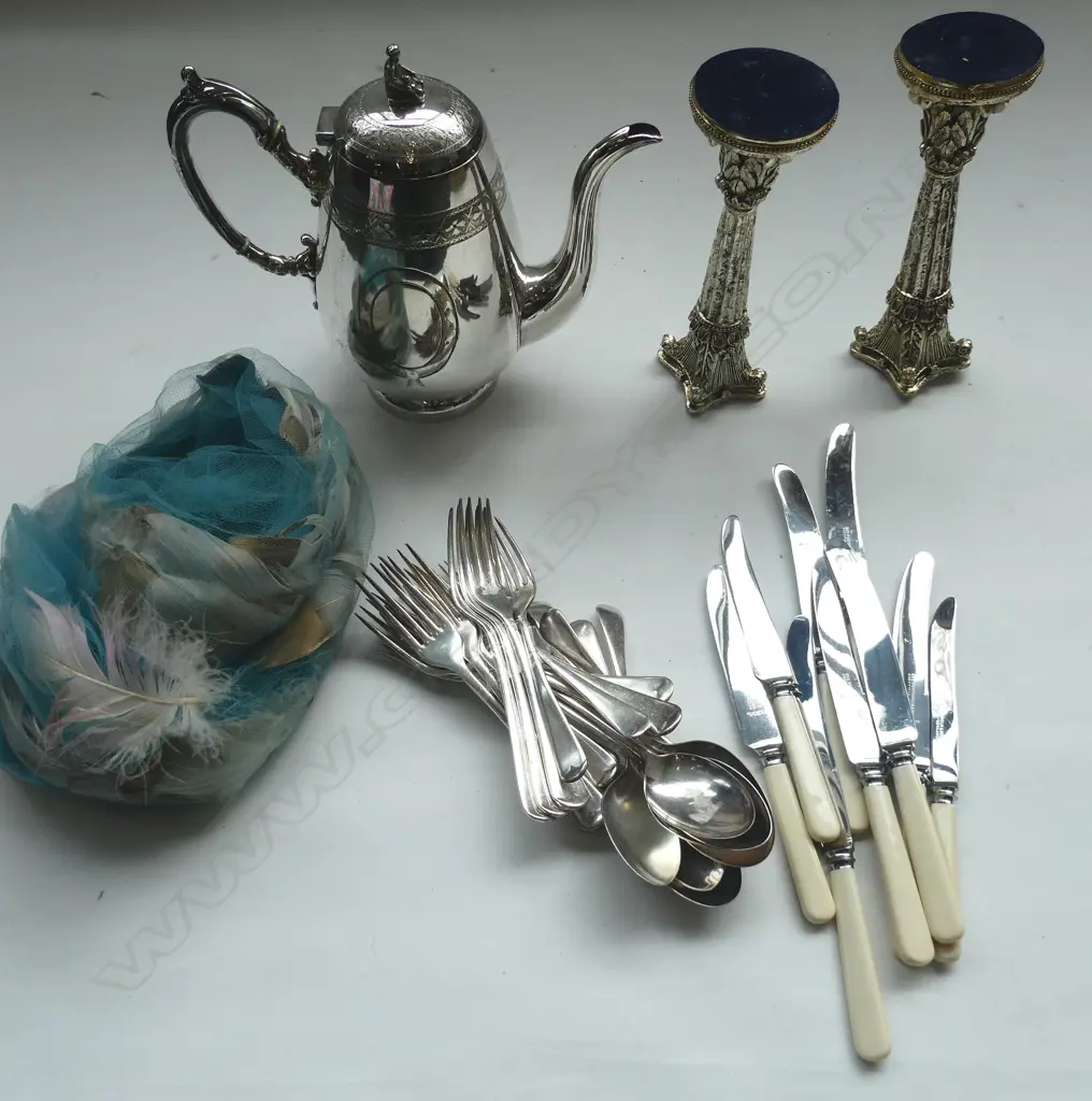 IVORINE CUTLERY, EP TEAPOT, PR CANDLESTICKS, 1950s CHRISTIAN DIOR HAT Image 1++