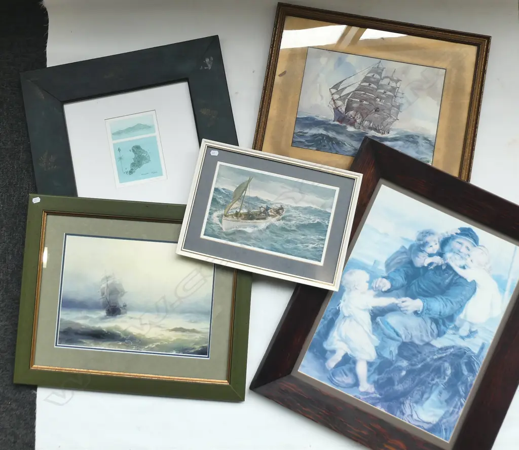 5 FRAMED MARITIME WORKS, 4 PRINTS & 1 ORIGINAL; LARGEST 650x530mm Image 1++