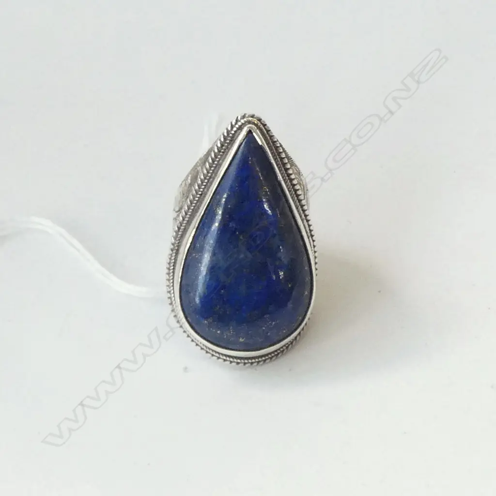 LARGE SILVER LAPIS LAZULI RING SIZE T Image 1++