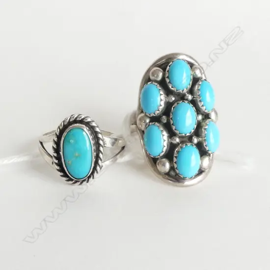SILVER & TURQUOISE  DESIGNER RING + ANOTHER SIMILAR SIZE N/O