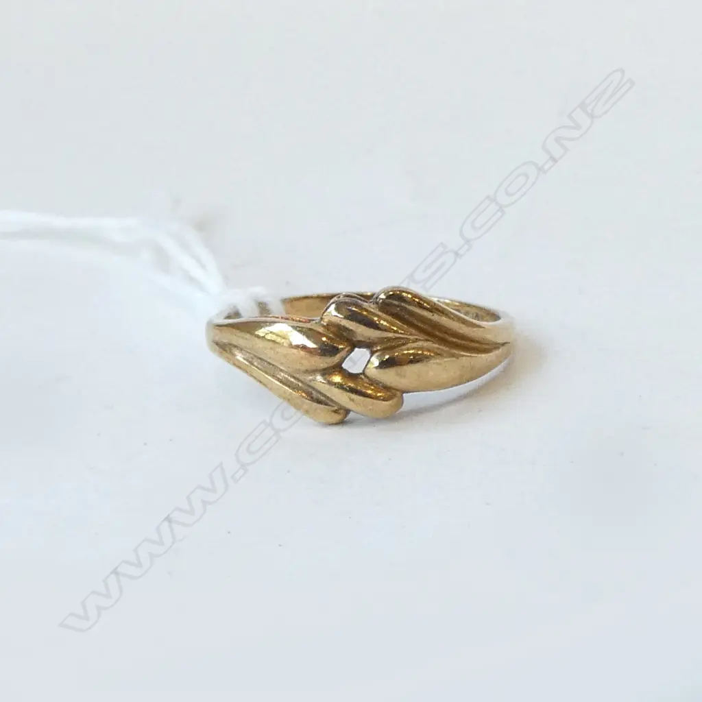 9ct Y/GOLD CROSS-OVER DESIGN RING 1.36gms SIZE H Image 1++