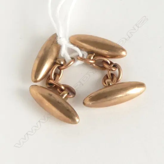 pr EARLY 20thC 9ct ROSE GOLD CUFFLINKS torpedo form