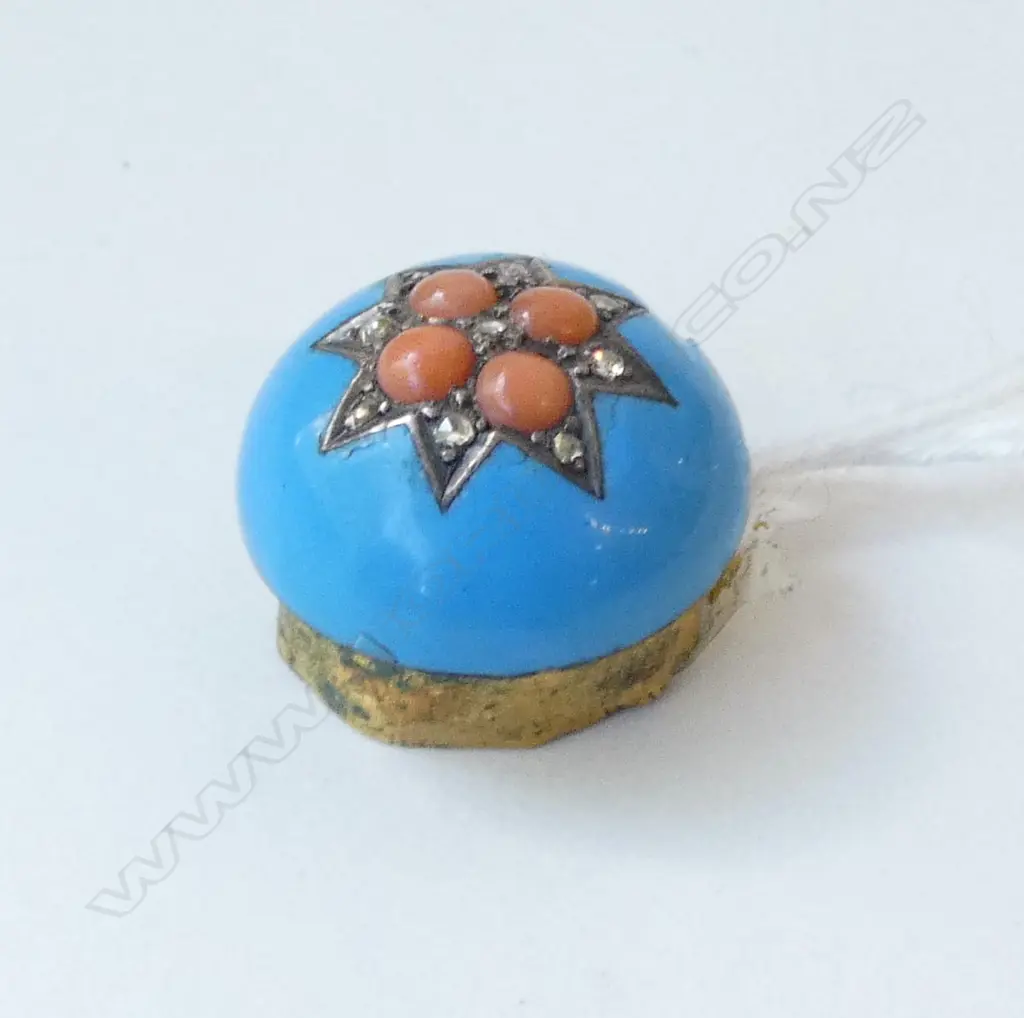 VICTORIAN GILT BOTTLE ? TOP turquoise enamel with coral & diamonds Image 1++