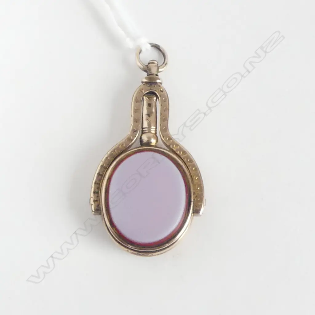 VICTORIAN ROLLED   GOLD WATCH KEY SWIVEL FOB chalcedony & bloodstone panels Image 1++