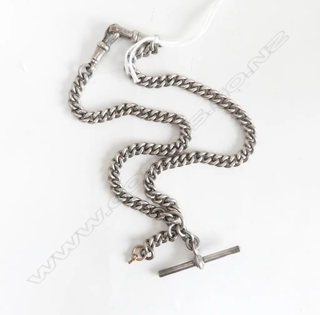 SILVER CURB LINK ALBERT CHAIN Image 1++
