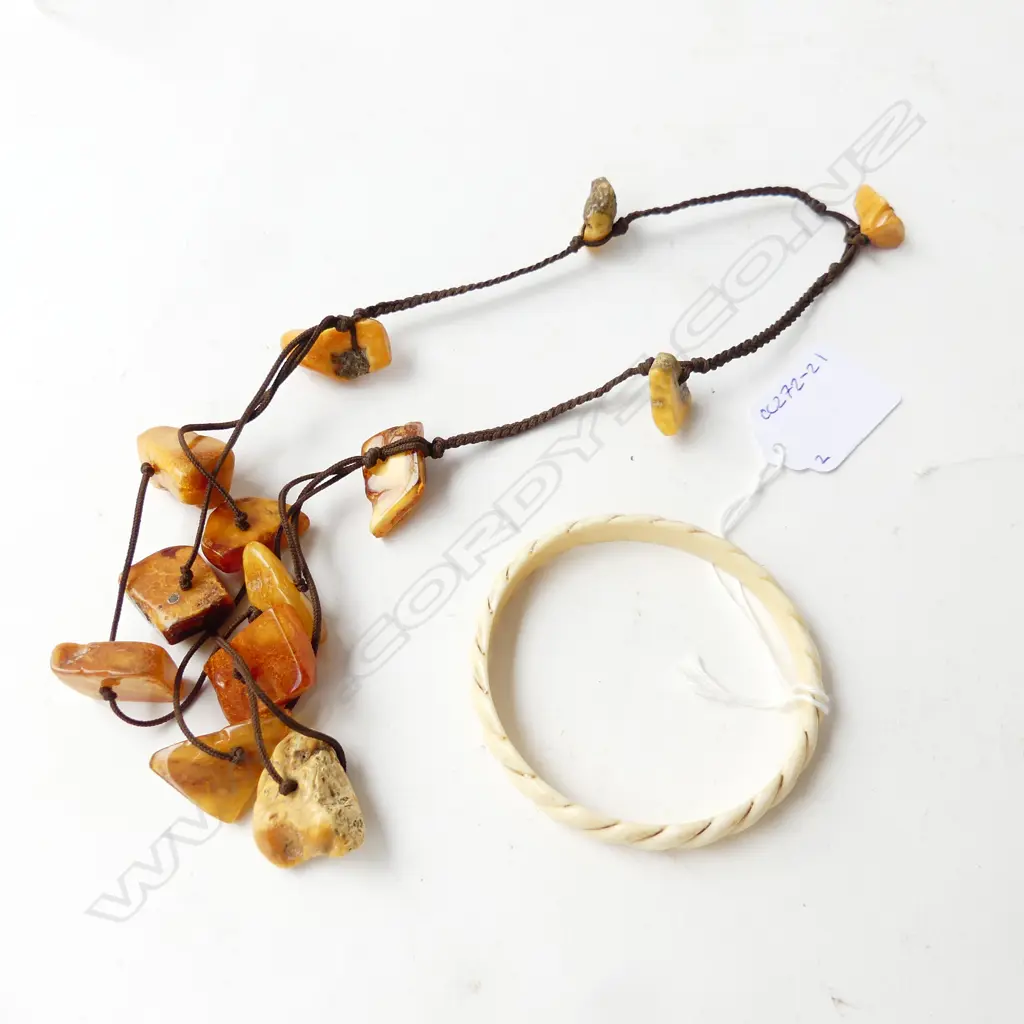 IVORY & 14CT BANGLE + AMBER NECKLACE Image 1++