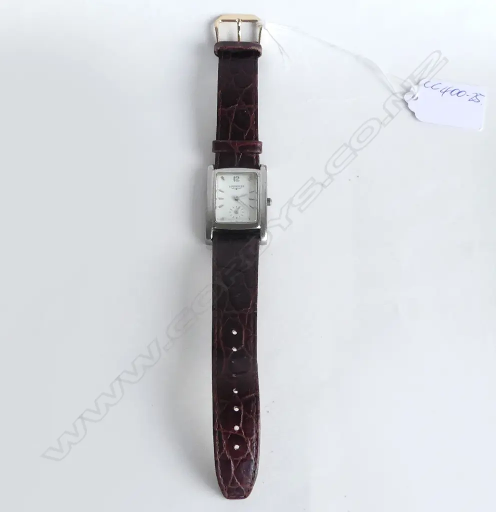 LONGINES TANK SHAPE GENT'S WRISTWATCH showing wear not running leather strap NEEDS A NEW BATTERY Image 1++