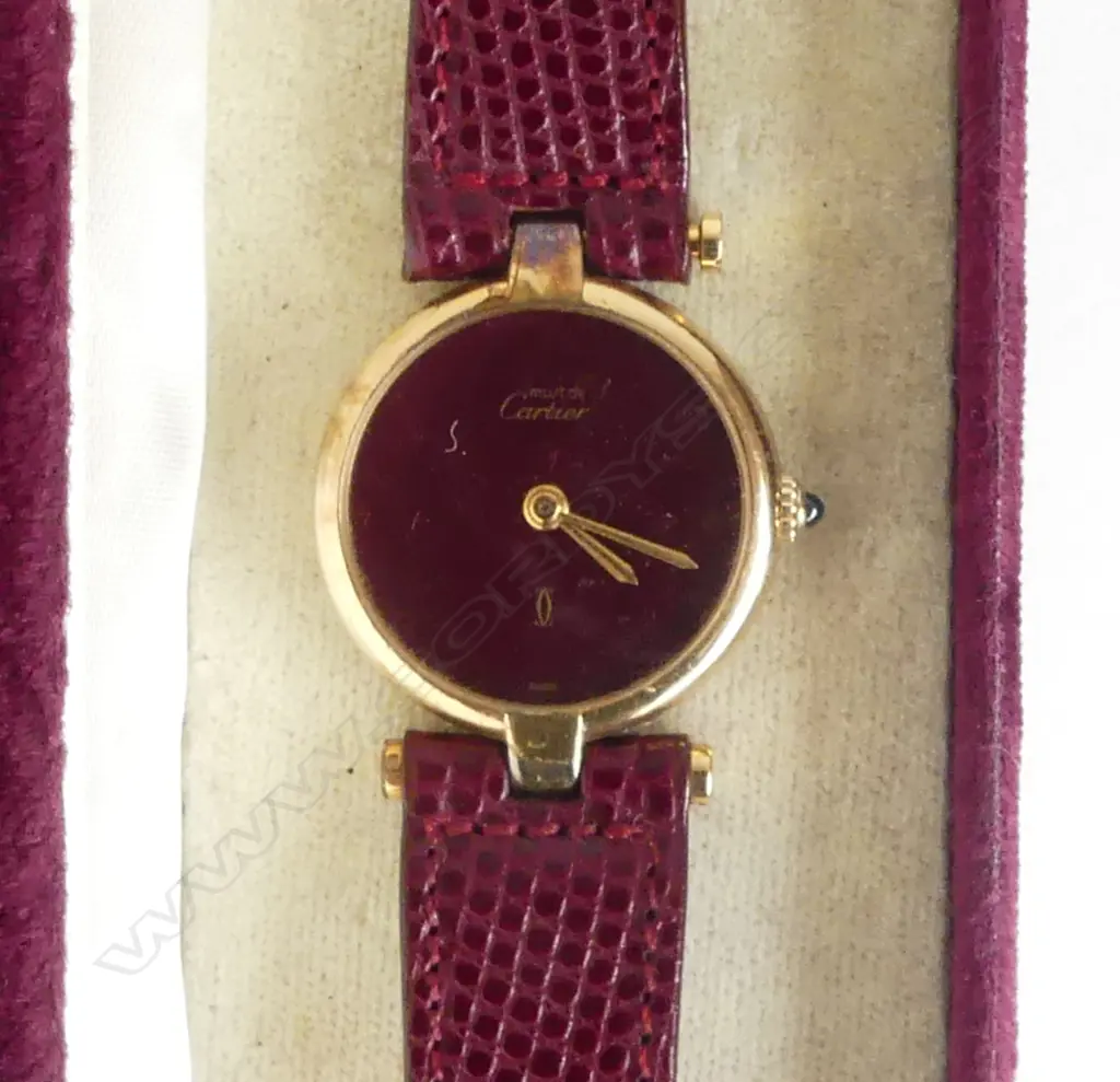 MUST DE CARTIER SILVER GILT WRIST WATCH, CASED Image 1++
