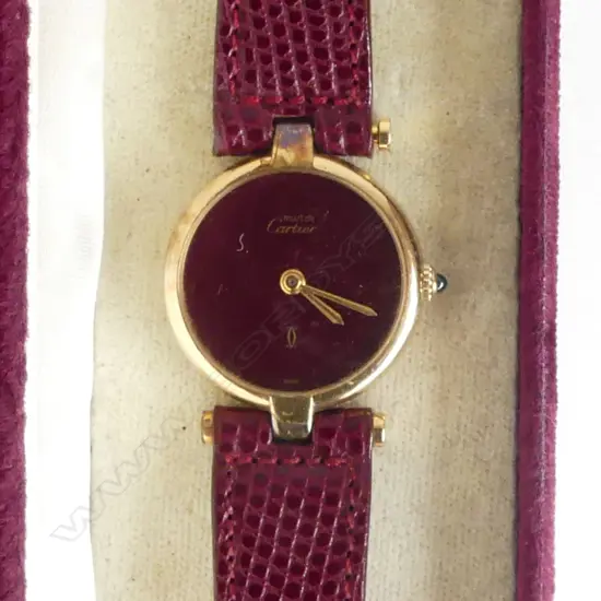 MUST DE CARTIER SILVER GILT WRIST WATCH, CASED