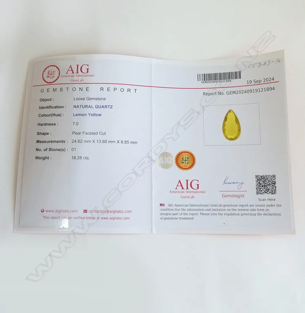 LEMON YELLOW QUARTZ, PEAR FACETED CUT, 18.28ct Image 1++
