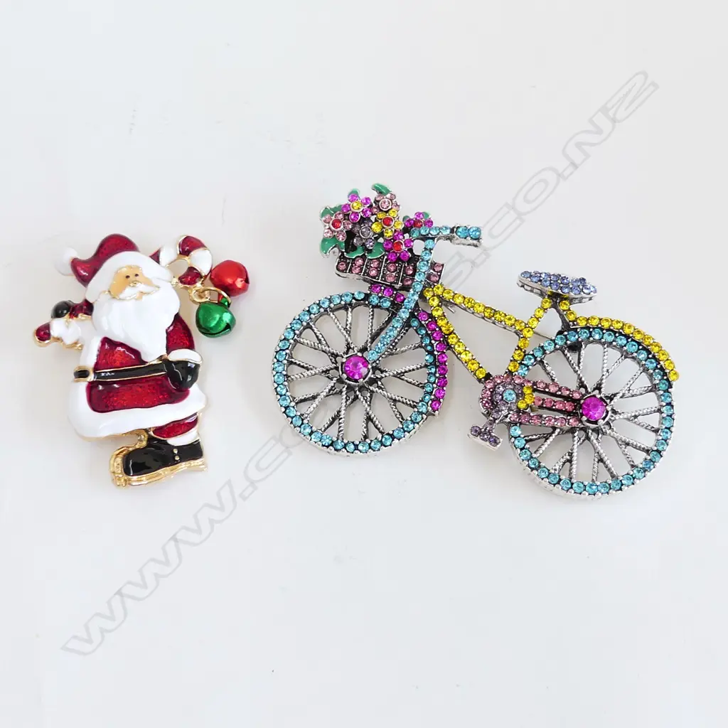 2 BROOCHES; LG BICYCLE & SANTA CLAUSE, BOTH NEW Image 1++