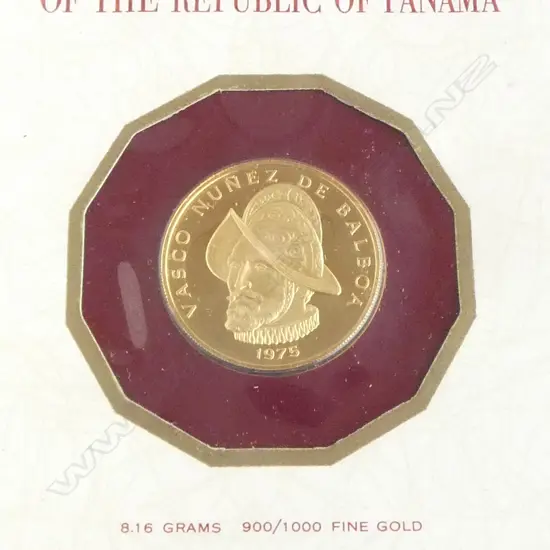 1975 ONE HUNDRED BALBOA GOLD COIN; IN SEALED COMEMORATIVE BOOKLET, 8.16 grams