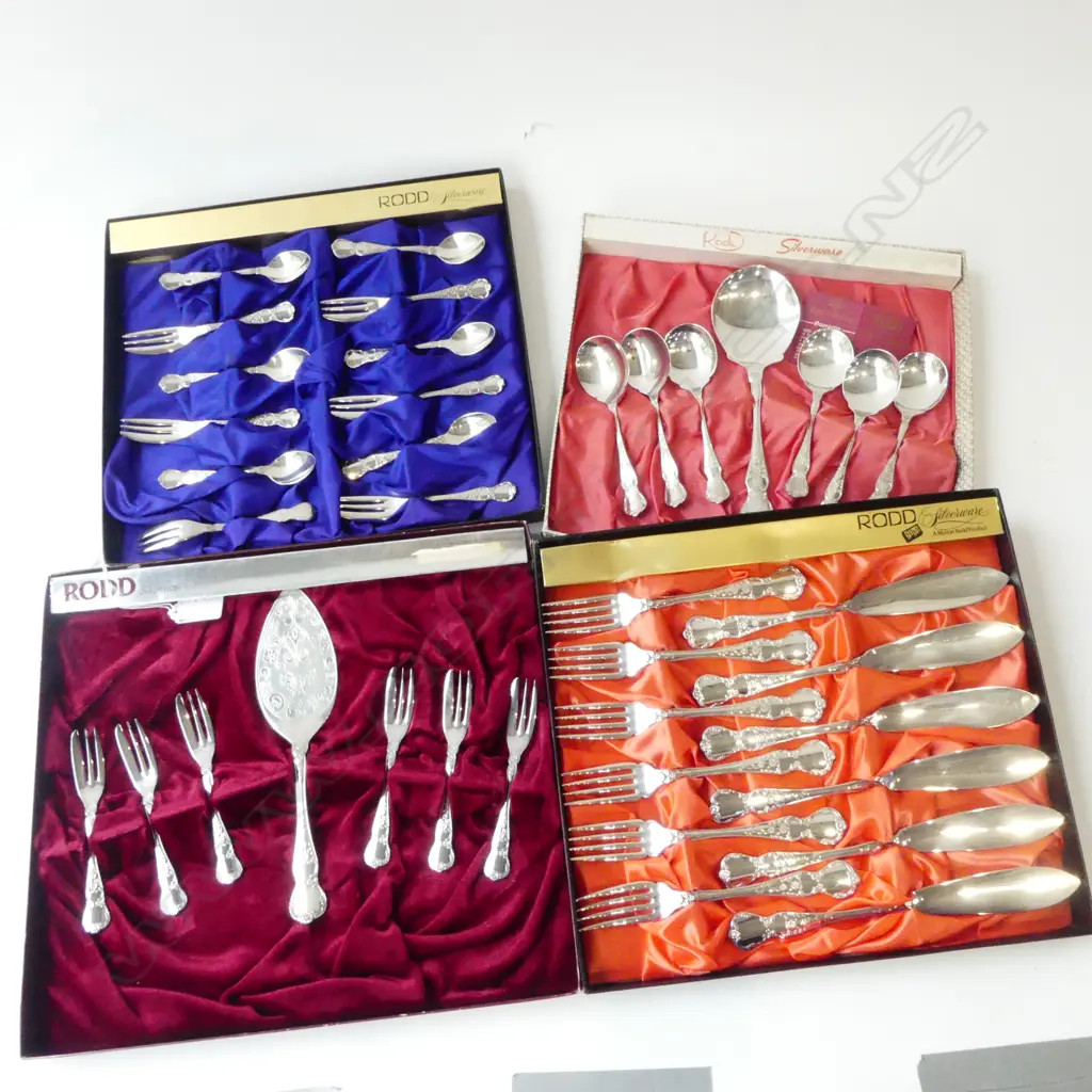 4 BOXES RODD CAMILLE CUTLERY 38PC – FISH SET, SWEET SPOONS, CAKE SET, FORKS & T/SPNS Image 1++