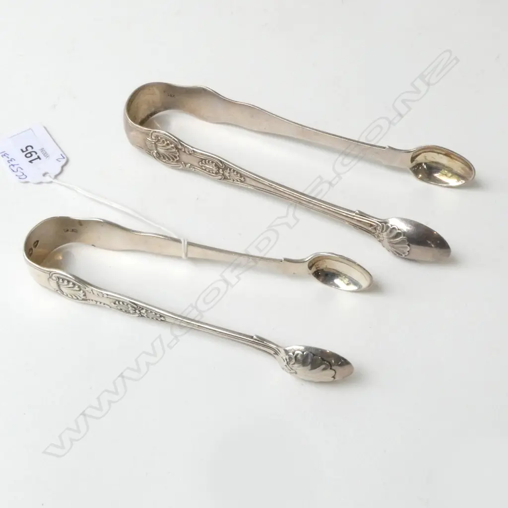 STG SILVER TONGS w. QUEENS PATTERN, 100.6grms Image 1++