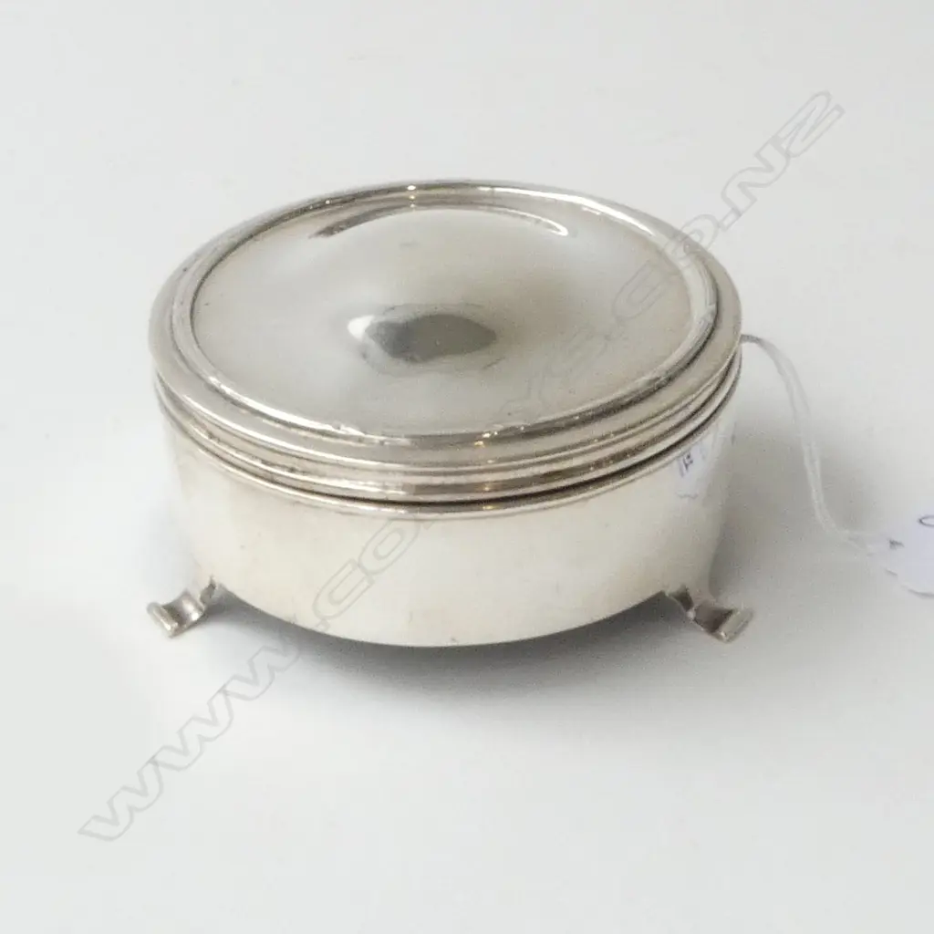 STG SILVER TRINKET BOX HINGED LID BIRMINGHAM 1910, D.88MM Image 1++