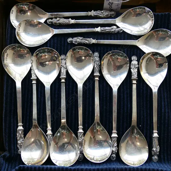 13 STG SILVER APOSTLE SPOONS, B'HAM 1978 447gms