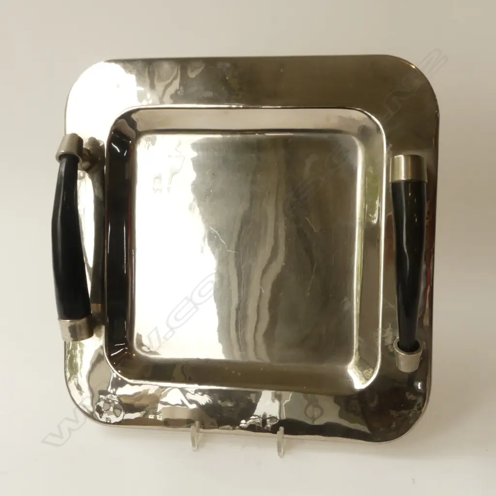 HORN HANDLED SILVER METAL TRAY 310x310mm Image 1++