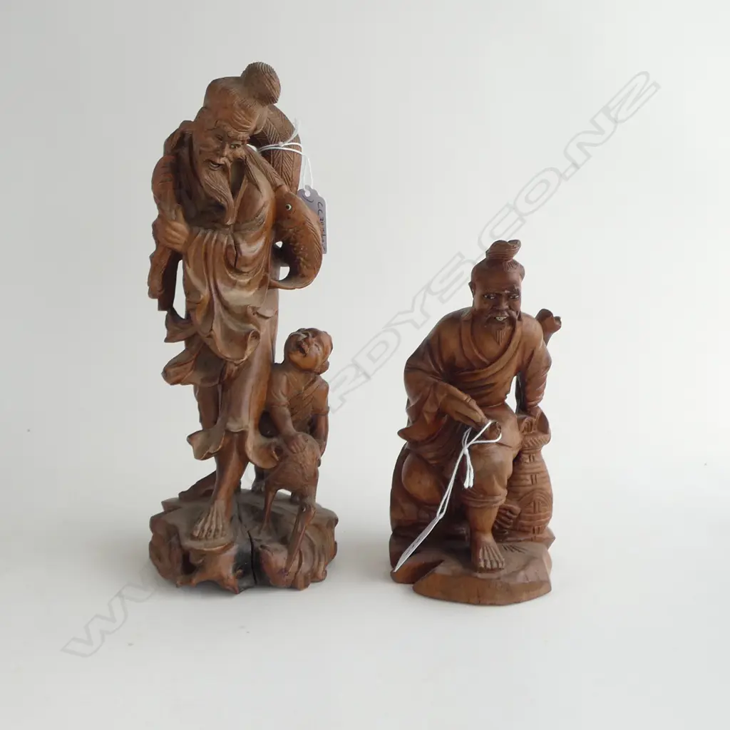 2 CHINESE  WOOD CARVED FIGURES H260 & 180MM Image 1++