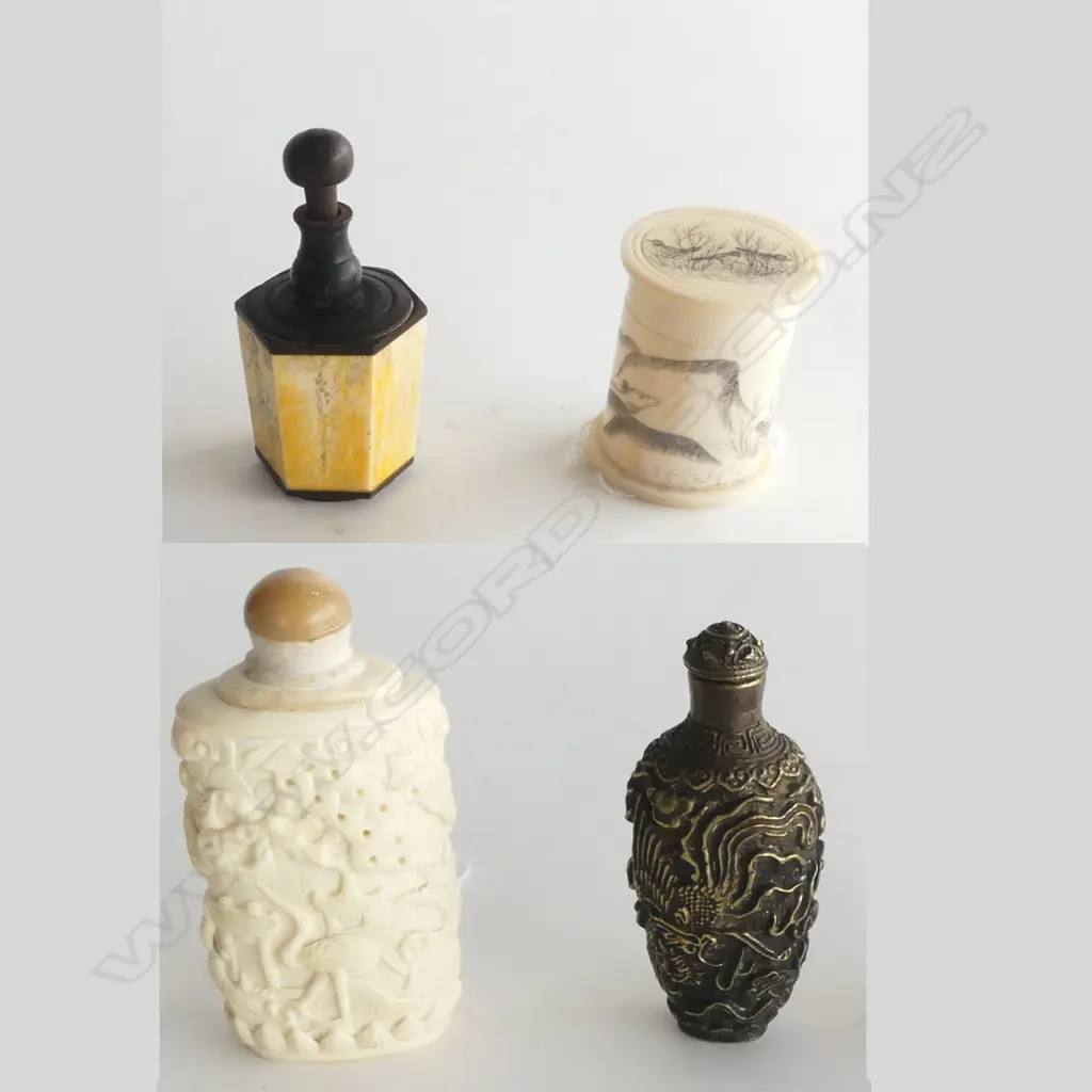 3 VINTAGE SNUFF BOTTLES 100MM TALLEST & LIDDED BONE CYLINDER BOX  Image 1++