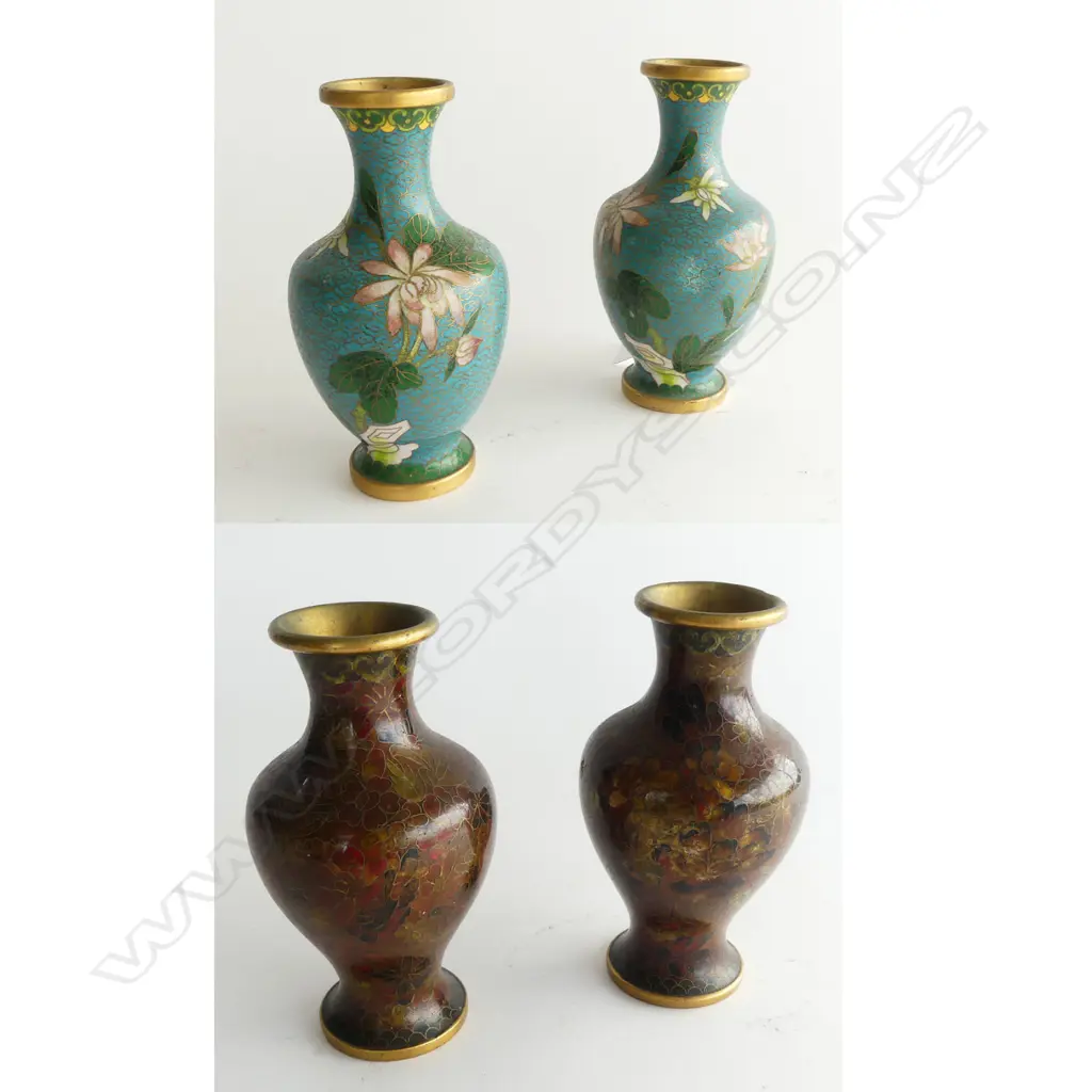 2 PRS CHINESE CLOISONNE VASES H130MM & 150MM Image 1++