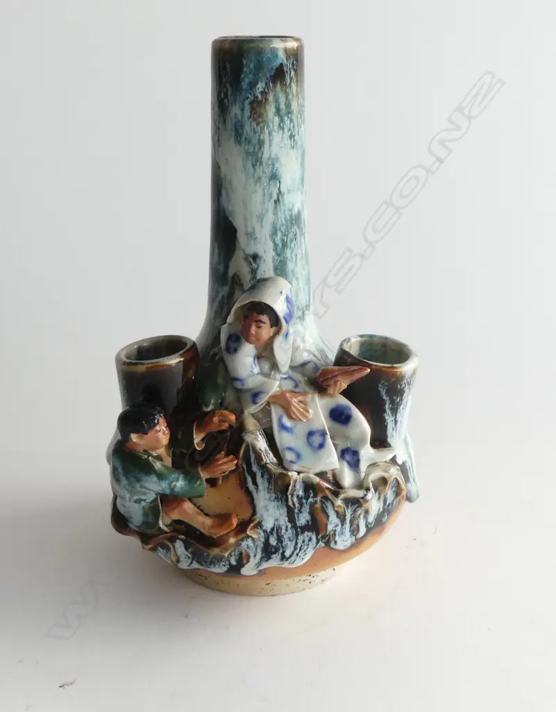 SUMIDA GAWA VASE; 2 figures, boy & mother, H.200mm Image 1++