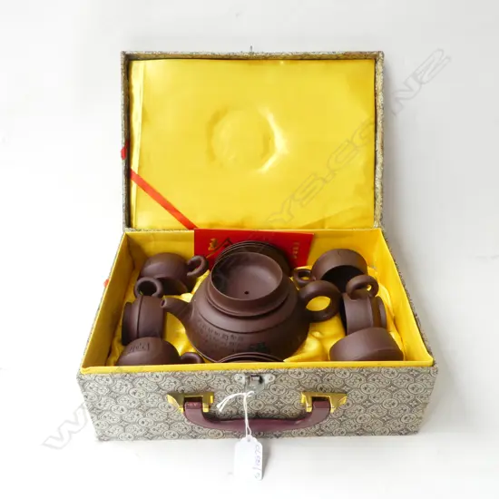 CHINESE YIXING WARE TEA SET, CASED