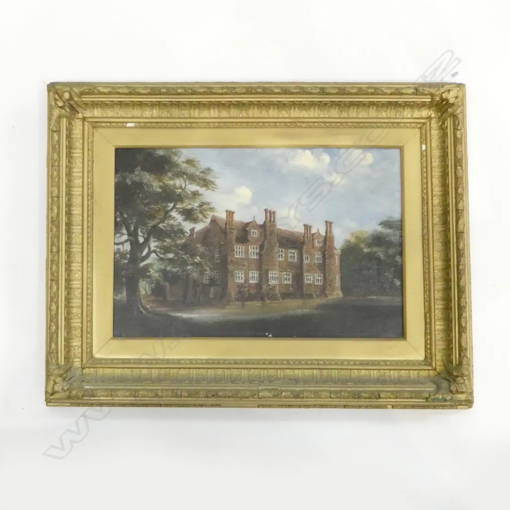 ARTIST UNKNOWN, ENGLISH HOUSE w. MOAT, OIL ON CANVAS, 1881 290x445mm Image 1++