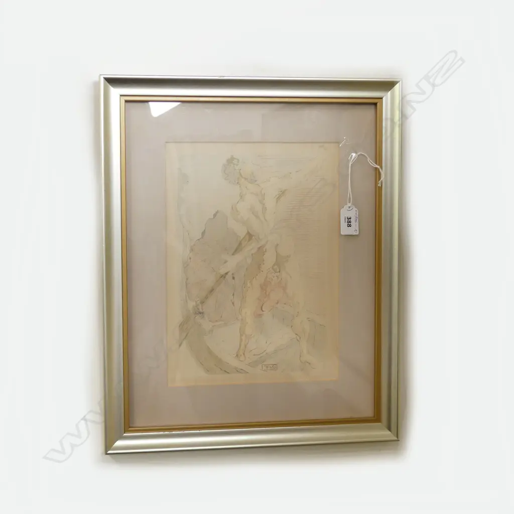SALVADOR DALI CHARON AND THE CROSSING OF ARCHERON 1960 COLOURED PRINT FRAMED 280X200 mm Image 1++