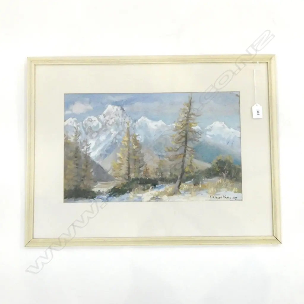 K AIRINI VANE, 'MT EDWARDS FROM HERMITAGE SHRUBBERY' GOUACHE '57 270x435mm Image 1++
