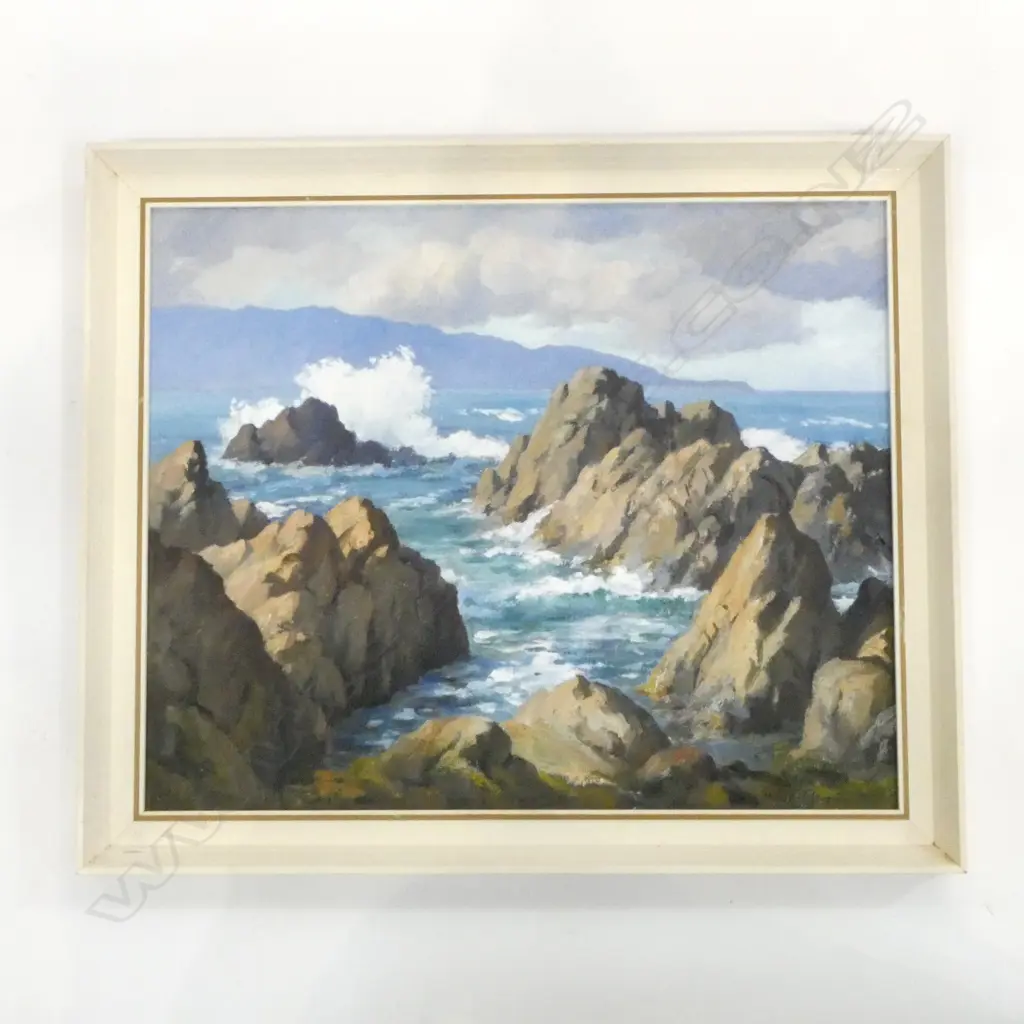 C.T. LAUGESEN, SEASCAPE LYALL BAY, OIL ON BOARD, 390x480mm Image 1++