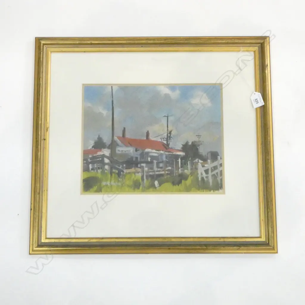 PETER MARDON (b. NZ 1937), RED ROOF TRAIN STATION, OIL ON BOARD, 240x310mm Image 1++