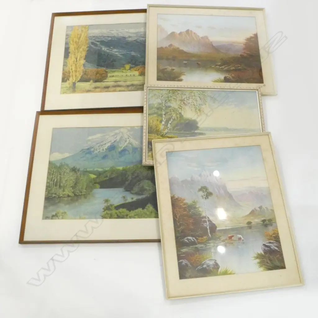 5 ARTWORKS; 2 PASTEL LANDSCAPES INITIALED YMC 410x515mm + 3 PRINTS Image 1++