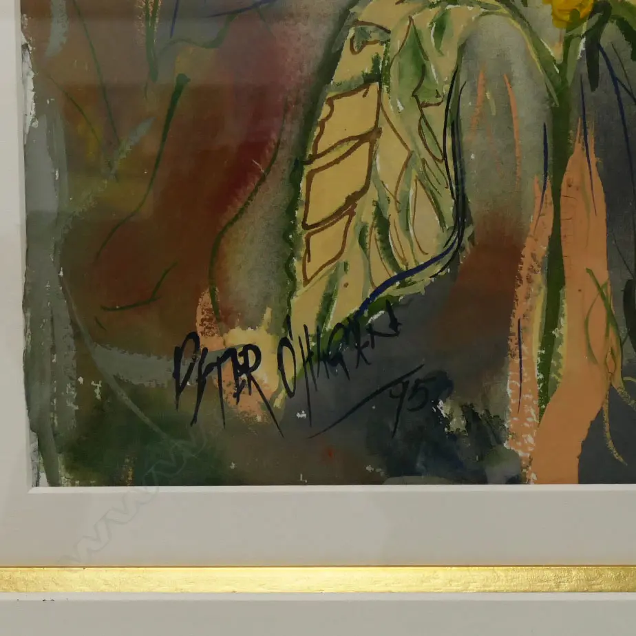 PETER O'HAGAN, LANDSCAPE w. FLOWERS, GOUACHE ON PAPER, SIGNED & DATED '95 565x560mm Image 1++