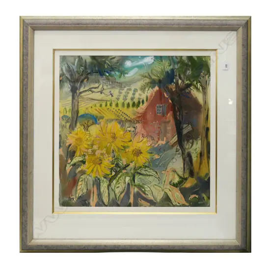 PETER O'HAGAN, LANDSCAPE w. FLOWERS, GOUACHE ON PAPER, SIGNED & DATED '95 565x560mm