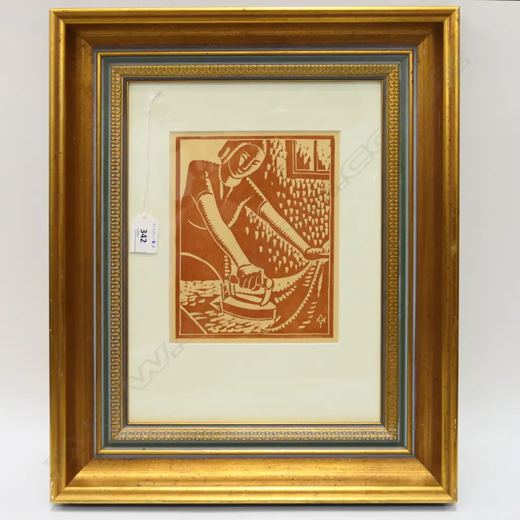 ADELE YOUNGHUSBAND (1878-1969), GIRL IRONING, LINOCUT, 195x145mm Image 1++