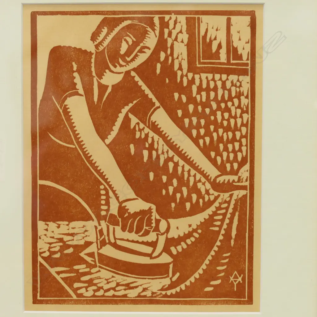 ADELE YOUNGHUSBAND (1878-1969), GIRL IRONING, LINOCUT, 195x145mm Image 1++