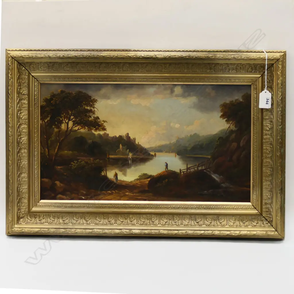 HENRY WILLIAMS (1807-1886), OIL ON CANVAS, LAKE SCENE IN CARMARTHENSHIRE, 240x440mm Image 1++