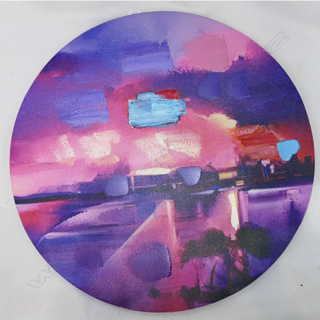 PURPLE CANVAS MIXED MEDIA ARTWORK 700mm dia Image 1++